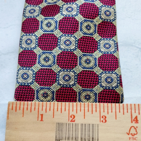Lands End Silk Necktie Tie Red Multicolored Geometric Multi Pattern Handsewn - Picture 4 of 9